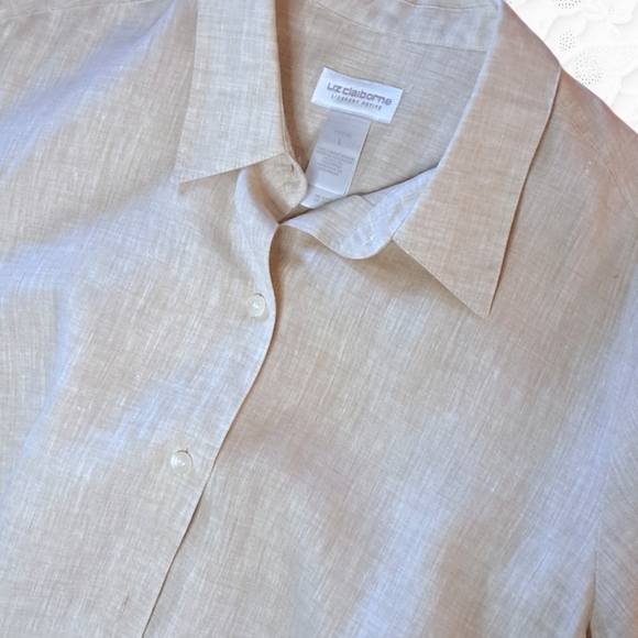 HOST PICK New! Vintage Liz Claiborne Lizsport Petite 100% Linen Collared Button - Picture 4 of 4